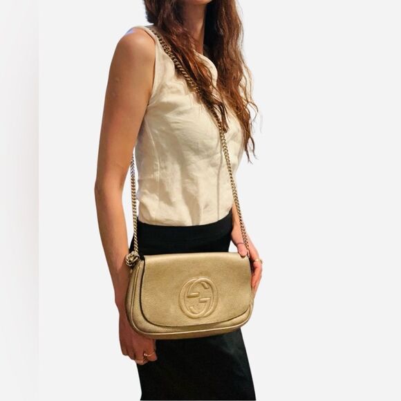 Gucci Gold SoHo Crossbody Bag with Chain Strap and Tassel - Picture 11 of 13